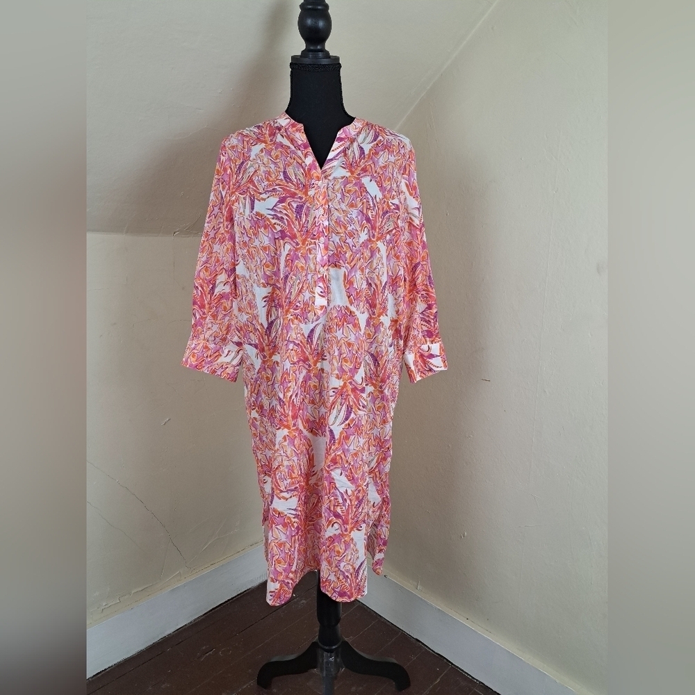 Vilagallo Women's Short Dress with Pineapple Print 100% Cotton Size 42(L)